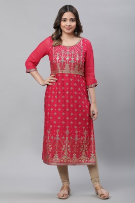 Aurelia Women Floral Print Straight Kurta(Pink)