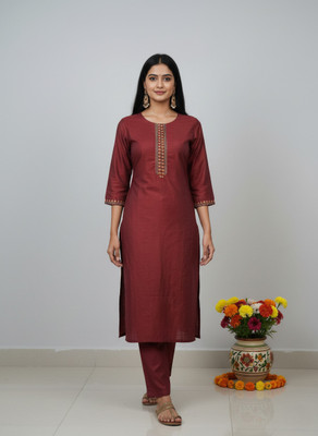 Fascino Designs Women Printed A-line Kurta(Maroon)