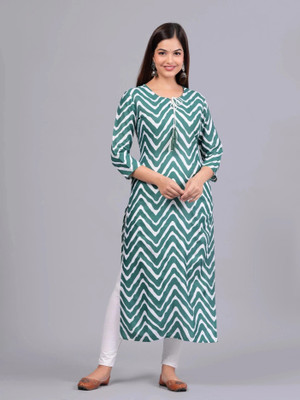 Bachuu Women Printed Straight Kurta(Green)