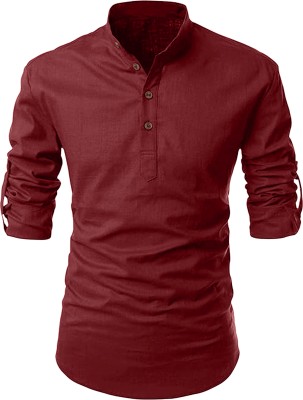 FINIVO FASHION Men Solid Straight Kurta(Maroon)