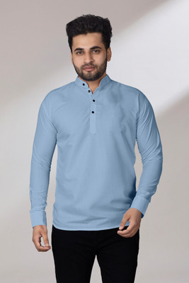 Fashion Marts Men Solid Straight Kurta(Grey)