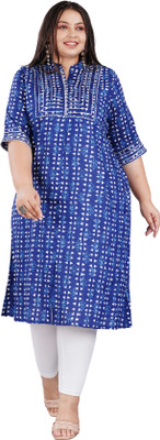 Chaukas Women Printed A-line Kurta(Blue)