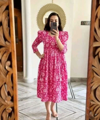 NISTA CREATION Women Printed A-line Kurta(Pink)