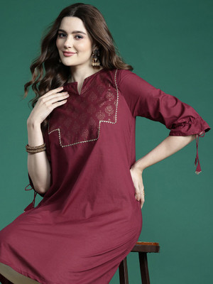 Sangria Women Printed A-line Kurta(Maroon)