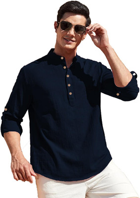 Yugnik Men Solid Straight Kurta(Dark Blue)