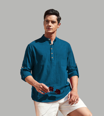 Vida Loca Men Solid Straight Kurta(Blue)
