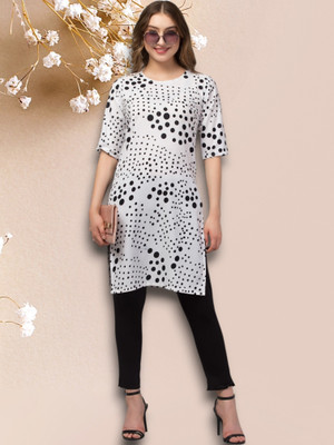 E&A Enterprises Women Printed Straight Kurta(White)