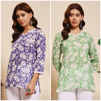 ATTIREGURU Women Floral Print, Embellished Straight Kurta(Multicolor)