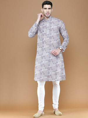 ANOUK Men Woven Design Straight Kurta(Grey)