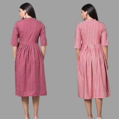 Texpa Creationxp Women Fit and Flare Pink, Maroon Below Knee Dress