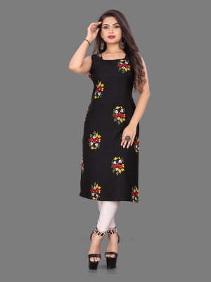tanvi creation Women Printed Straight Kurta(Black)