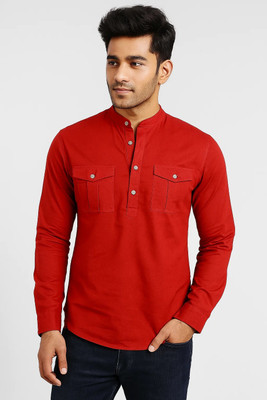 CROWNTAIL Men Solid Straight Kurta(Red)