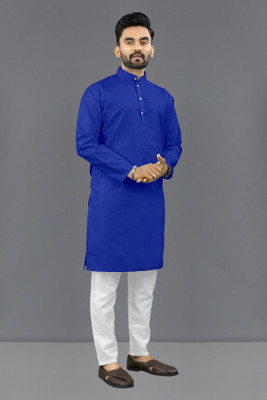 Shree Dutt Creation Men Solid Straight Kurta(Blue)