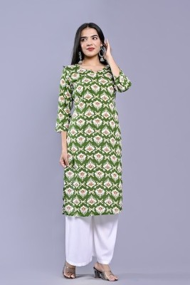 Fasonika Creation Women Printed Straight Kurta(Green)