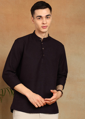 FUBAR Men Solid Straight Kurta(Brown)