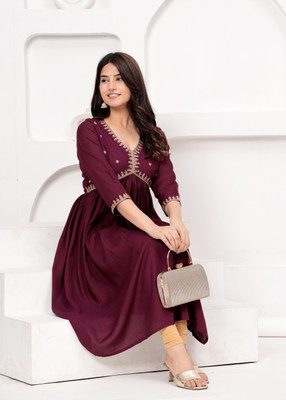 Lakshay Fashion Women Embellished Anarkali Kurta(Maroon)