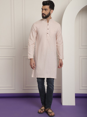 Enchanted Drapes Men Solid Straight Kurta(Brown)