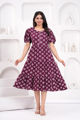 Zwc Women Printed Ethnic Dress Kurta(Purple)
