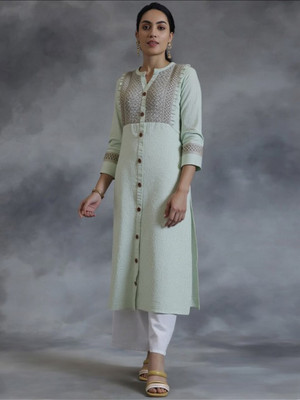 PERFECT PRODUCTIONS Women Washed A-line Kurta(Grey)