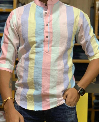 HouseOfCommon Men Self Design Straight Kurta(Multicolor)
