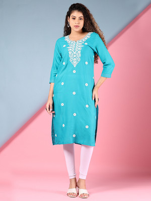 V-MART Women Self Design A-line Kurta(Blue)