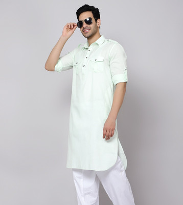 sultan Men Solid Pathani Kurta(Light Green)
