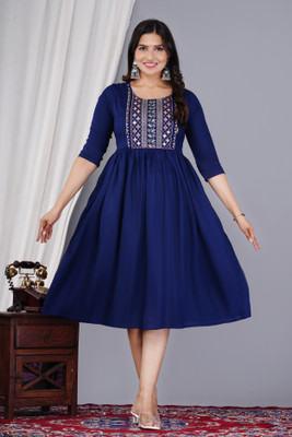 Priyas Creation Women Embroidered A-line Kurta(Blue)