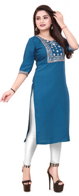 Jayshree Fab Women Embroidered Straight Kurta(Blue)