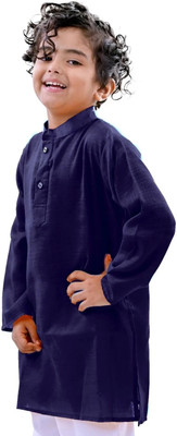 trender Boys Solid Straight Kurta(Blue)