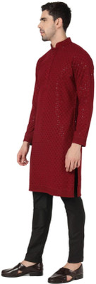 Shree Dutt Creation Men Chikan Embroidery Straight Kurta(Maroon)