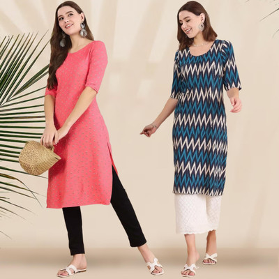 1 Stop Fashion Women Printed Straight Kurta(Multicolor)