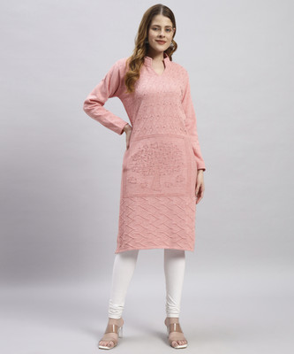 MORKEL Women Self Design Straight Kurta(Orange)