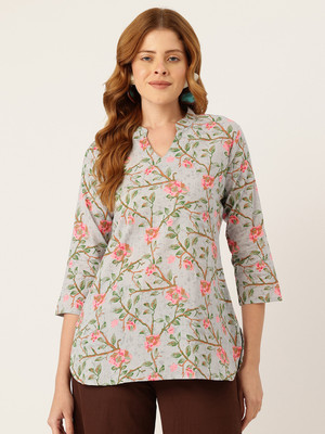 Feranoid Retail Women Floral Print Straight Kurta(Grey)