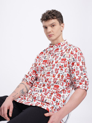 Anouk Rustic Men Printed Straight Kurta(White)
