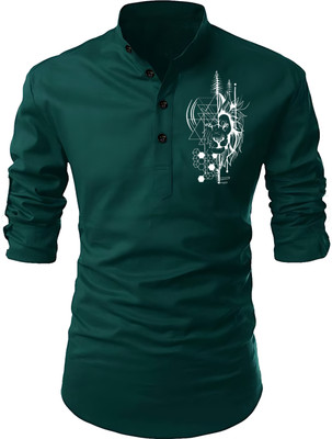 Kavyangle Creation Men Printed Straight Kurta(Green)