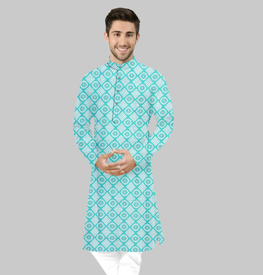 seawind Men Printed Straight Kurta(Blue)