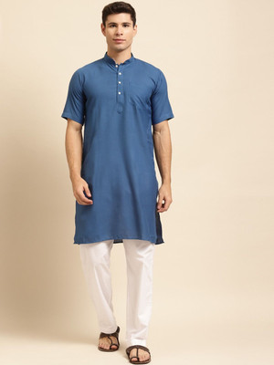 Rajubhai Hargovindas Men Solid Straight Kurta(Light Blue)