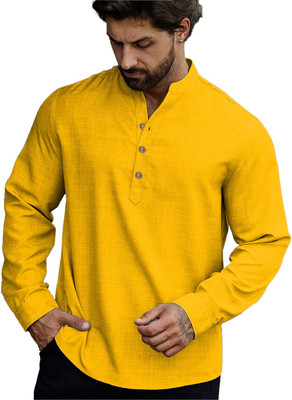 HouseOfCommon Men Self Design Straight Kurta(Yellow)