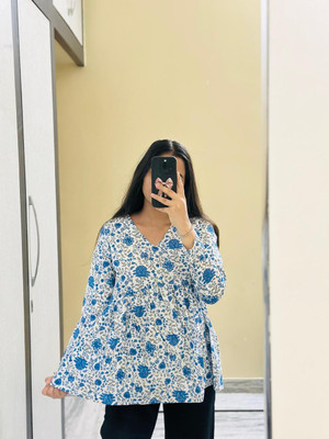 HARIOMCOLLECTIO Casual Printed Women Blue, White Top