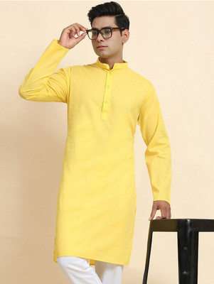 Moda Rapido Men Solid Straight Kurta(Yellow)