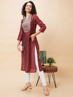 Globus Women Printed Straight Kurta(Red)