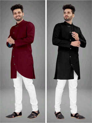 DIAMOND CLUSTER Men Solid Asymmetric Kurta(Multicolor)