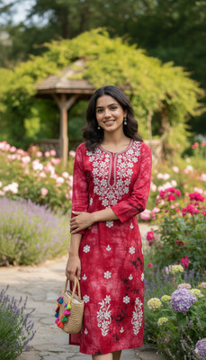 ChikankariArts Women Embroidered Straight Kurta(Maroon)