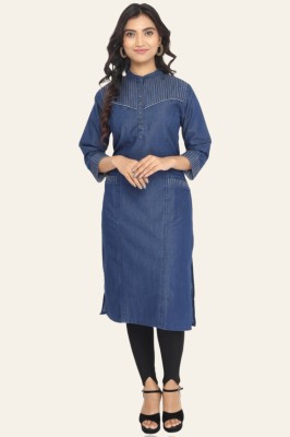 Fonista Women Self Design A-line Kurta(Dark Blue)