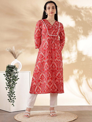 ANOUK Women Printed A-line Kurta(Red)