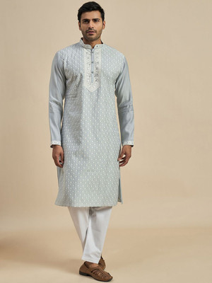 ANOUK Men Self Design Straight Kurta(Grey)