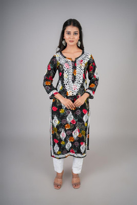 SAVI FASHIONS Men Chikan Embroidery A-line Kurta(Multicolor)