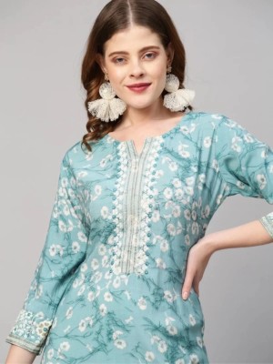 Wawlooks Women Printed Straight Kurta(Blue)