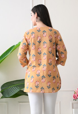 Anmi A-Line stright short kurtis Floral Print Women A-line Kurta(Yellow)