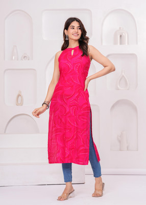 AKSHUNA Women Printed Straight Kurta(Orange)